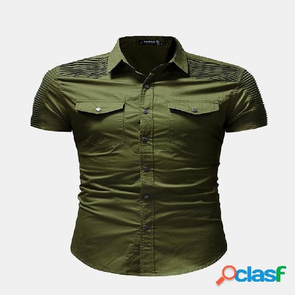 Homens casuais camisas de colarinho lapela breasted único