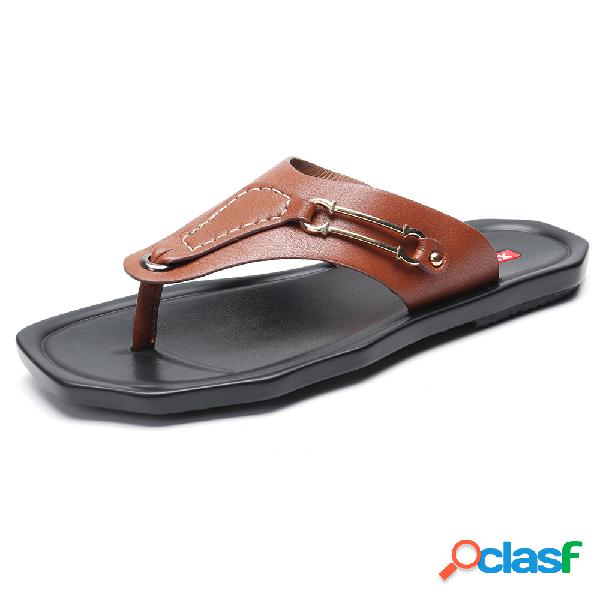 Homens couro antiderrapante fivela de Metal Soft Praia