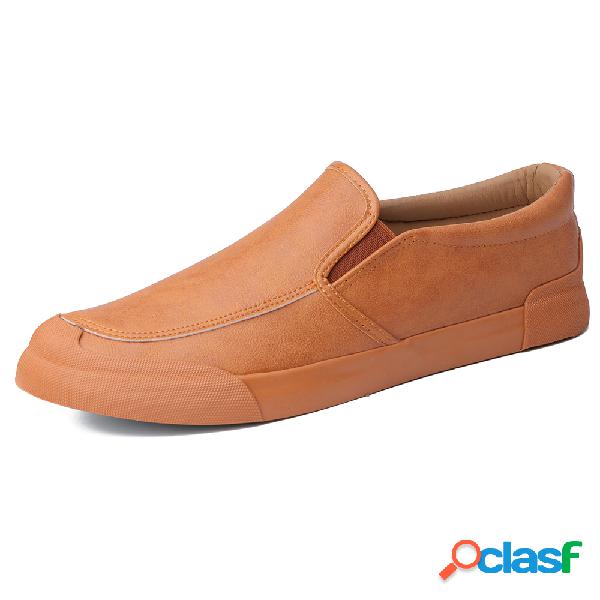 Homens de couro de microfibra de borracha Toe Cap Slip On