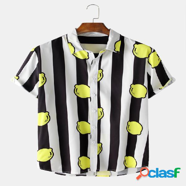 Homens fruta listrada impressa casual Camisa