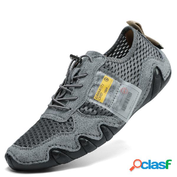 Homens malha respirável Soft atam sapatos de couro