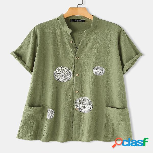 Imprimir manga curta com decote em V Plus Tamanho Camisa com
