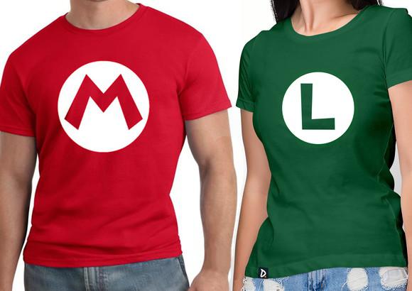 Kit 2 camisetas Mario e Luigi
