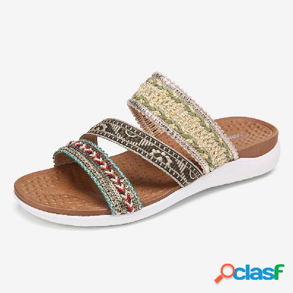 LOSTISY Bege Bohemia Toe Aberto Praia Chinelos