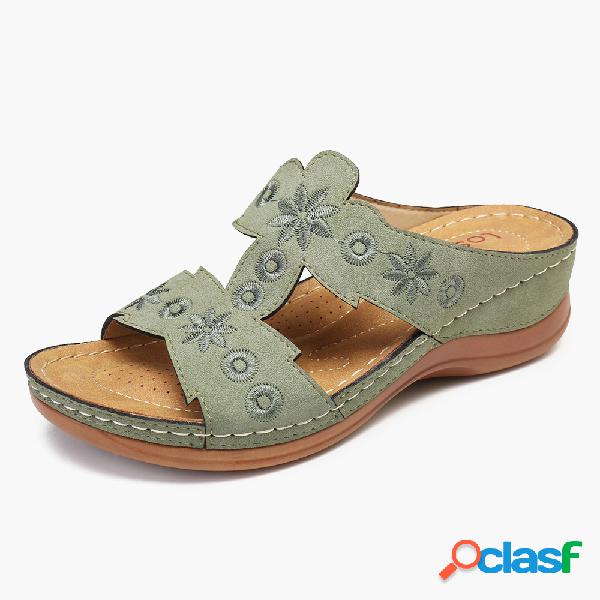 LOSTISY Costura Aberto Toe Wedges Chinelos