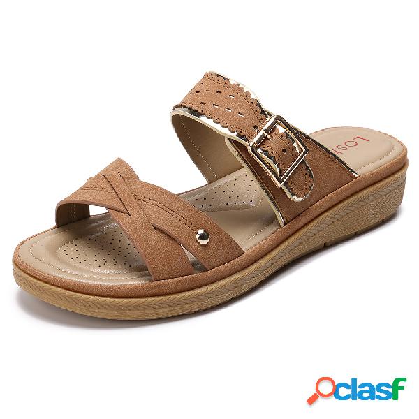 LOSTISY Fivela De Metal Cross Slip On Soft Confortável