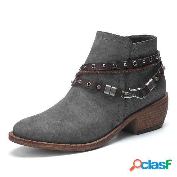 LOSTISY Metal Fechado Toe Zipper Chunky Heel Boots