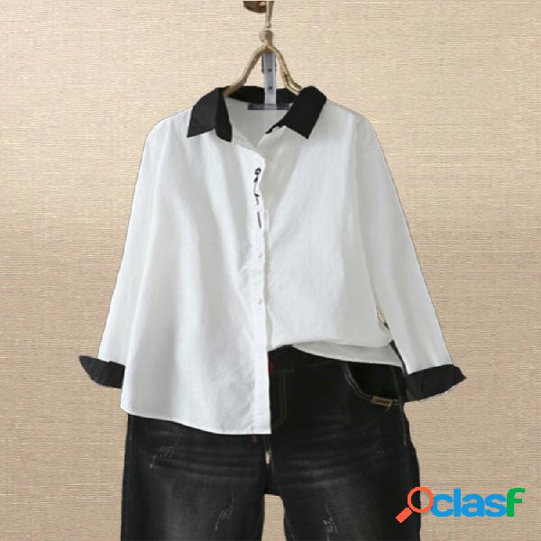 Lapela de retalhos bordados Plus Vintage tamanho Camisa
