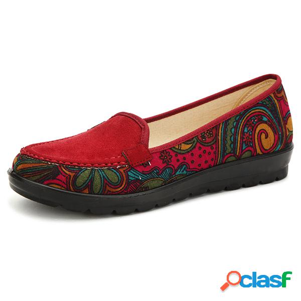 Loafers Planos Estampa Floral Tamanho Grande Sem Cadarço