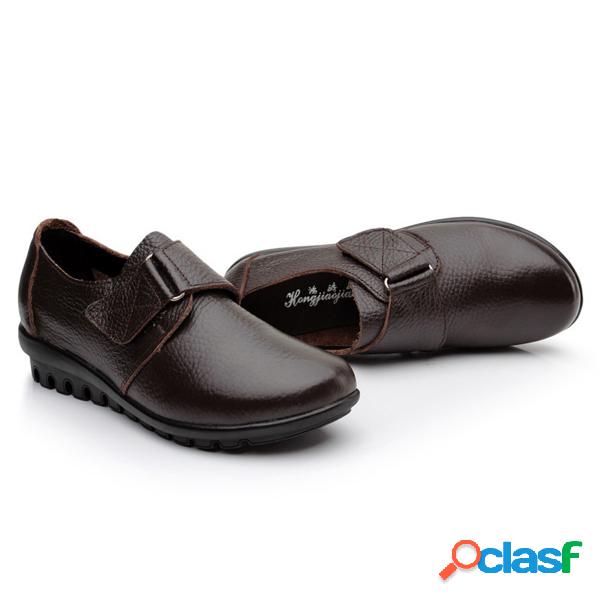 Loafers de Fivela de Couro Suave de Tamanho Grande Planos e