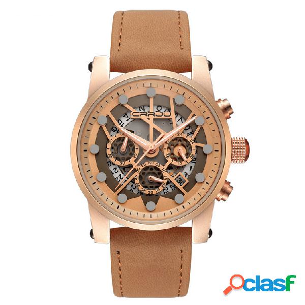 Luxo pulseira de couro genuíno militar mens relógios 3