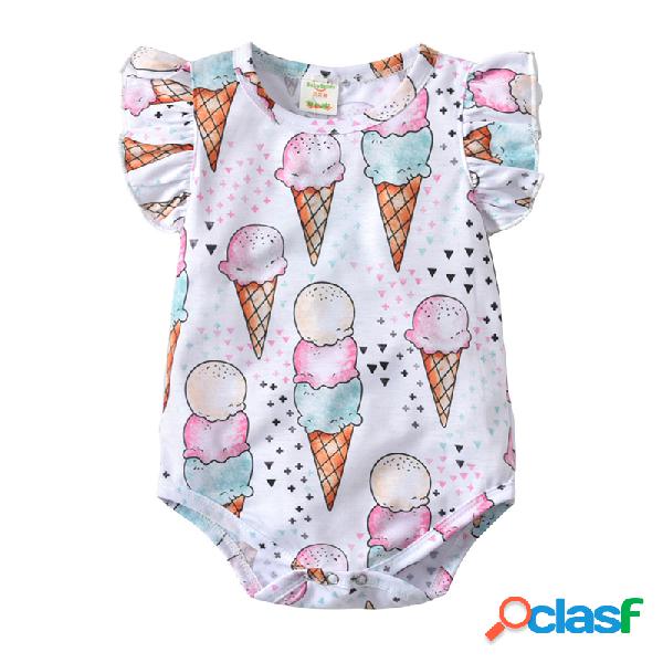 Macação Sem Mangas de Gelado Estampado de Verão Para