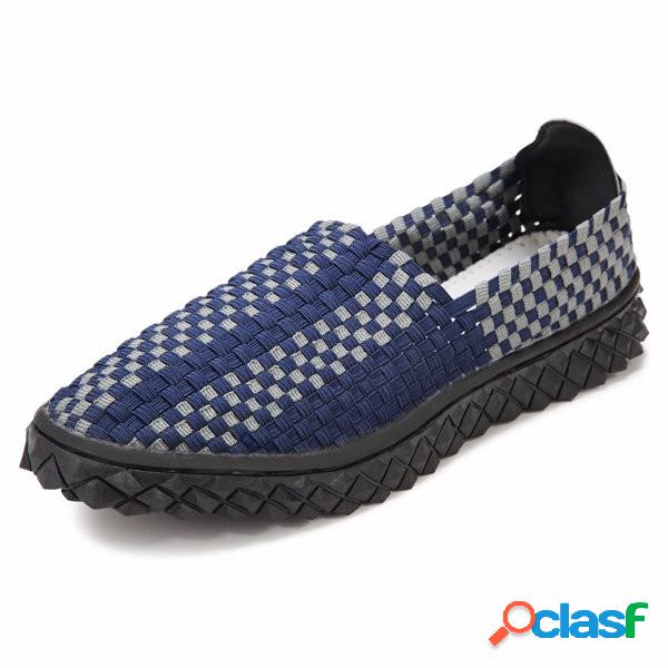 Men Handmade Knitting Weave Color Match Casual Sports Slip