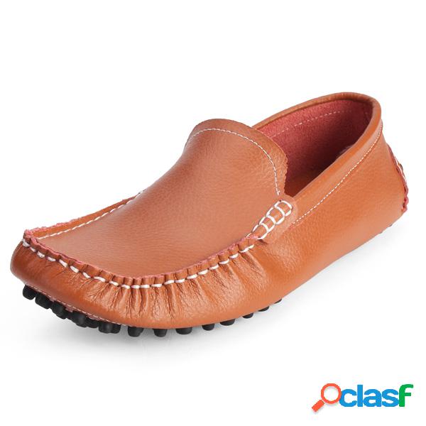 Men Leather Pure Color British Style Slip On Flat Casual
