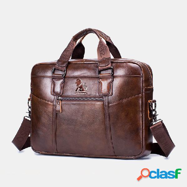 Men Waterproof Couro Genuíno Business Briefcase Laptop