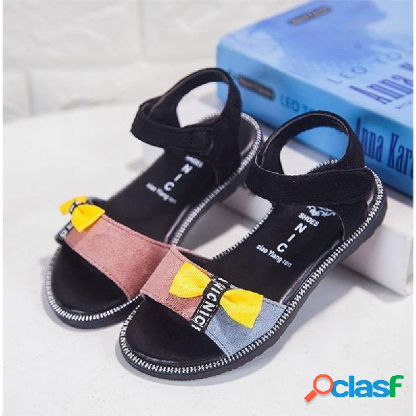 Meninas Splicing Bowknot Decor Gancho Loop Sandálias Lindas