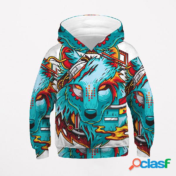 Meninos da cópia do lobo 3D encapuçado a camisola longa da