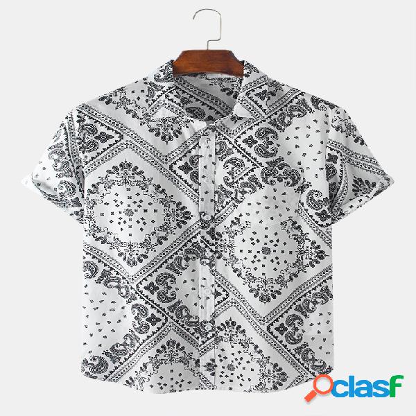 Mens 100% algodão Vintage manga curta camisas de grife
