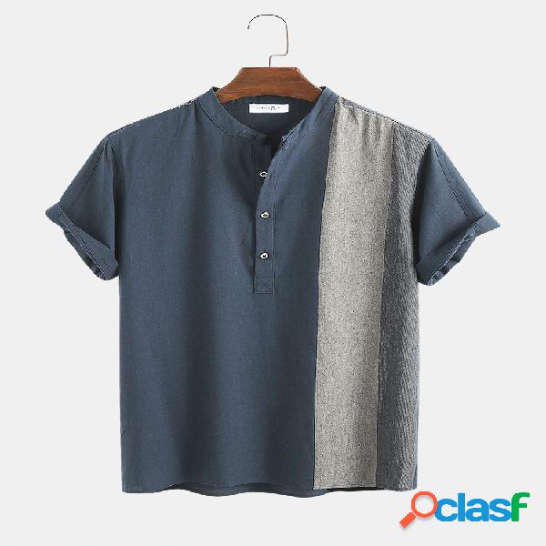 Mens 100% algodão contraste cor casual manga curta Henley