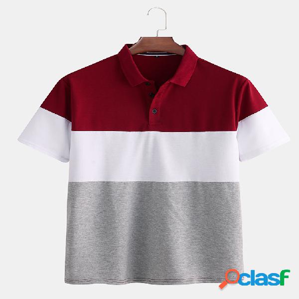 Mens 100% algodão cor bloco patchwork manga curta golfe