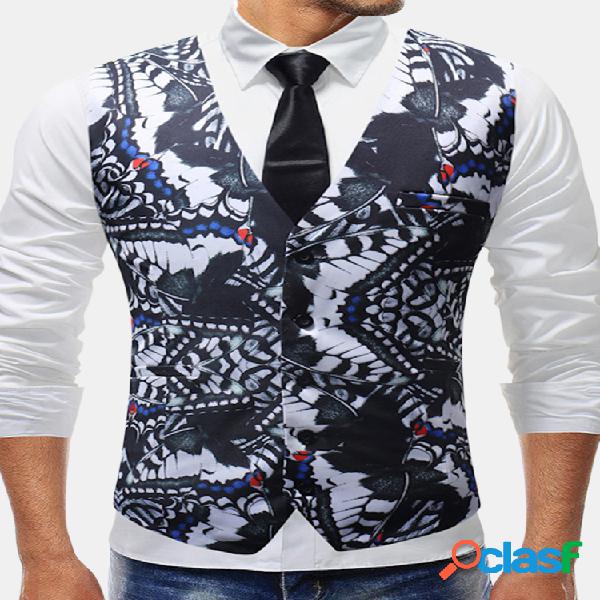 Mens 3D Impresso Business Slim Fit Único Breasted Suit Vest