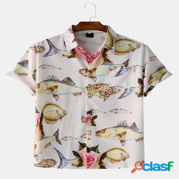 Mens Animal marinho engraçado peixe impresso manga curta