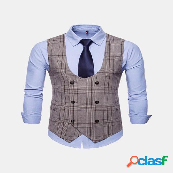 Mens British Style Plaid Printed Business Formal Slim Fit