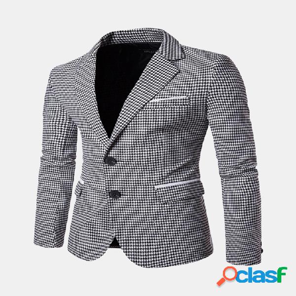 Mens Business Casual Xadrez Bolsos Único Breasted Design