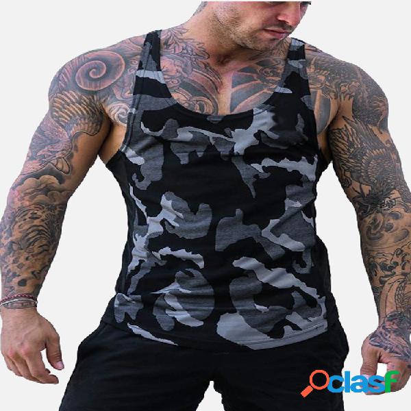 Mens Camo Sport Academia Regatas Quick Dry Casual Verão Sem