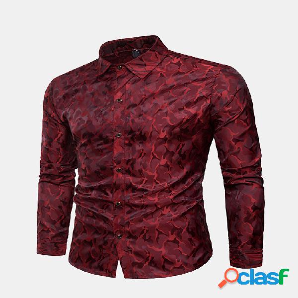 Mens Camo brilhante impressão Camisa manga comprida