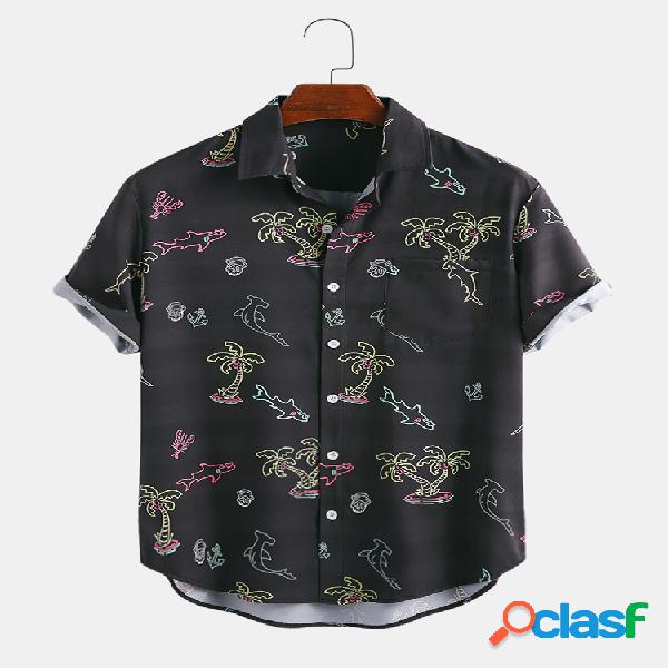 Mens Cartoon Coco Tree Designer de manga curta camisas