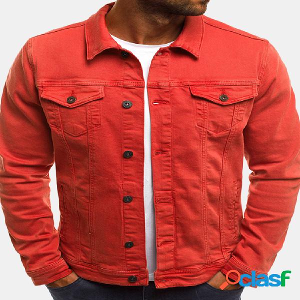 Mens Casual Breasted Casaco Único Dois Pockets Cor Sólida