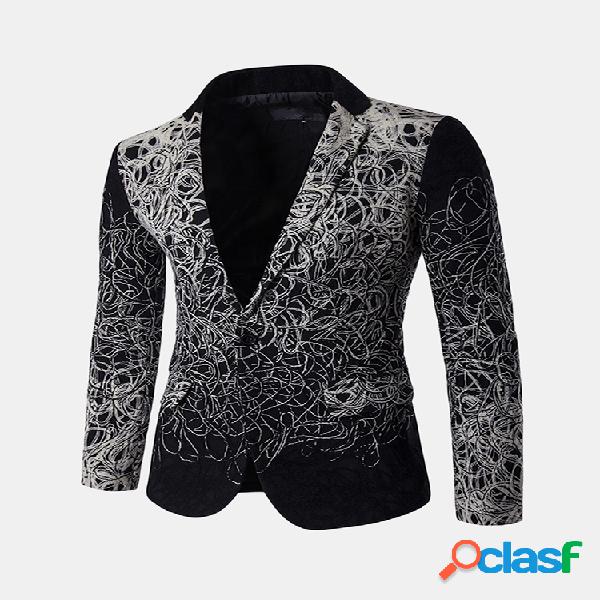 Mens Casual Party Print Único Breasted Bolsos Manga