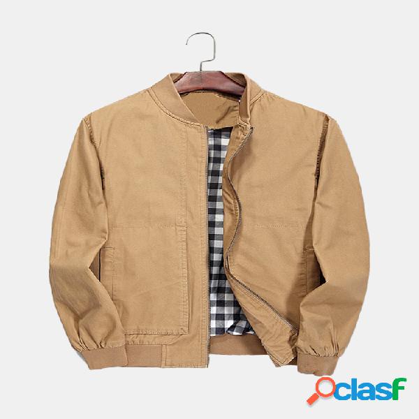Mens Casual Plus Tamanho Pure Cotton Zipper Up Jaqueta De