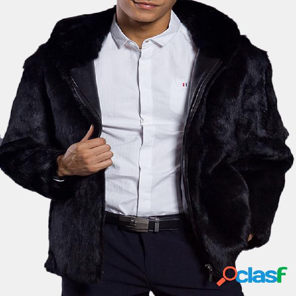 Mens Com capuz Faux Fur Inverno Quente Slim Fit manga