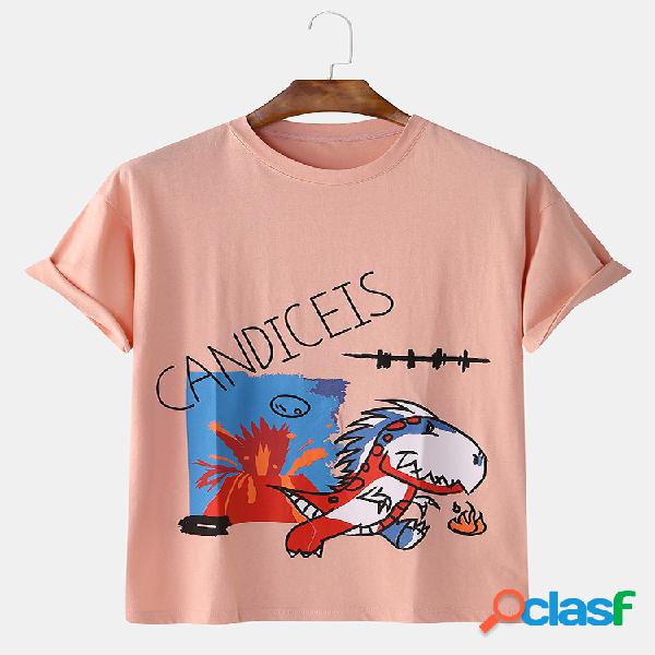 Mens Cotton Fun Dinosaur Pintados à mão Doodle Home Round