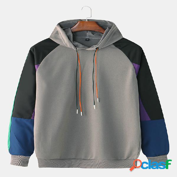 Mens Cotton Hoodies multicoloridos dos retalhos do bloco da