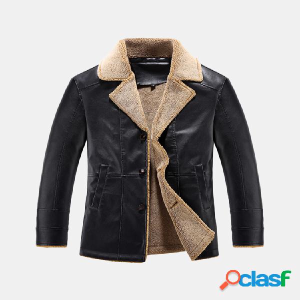 Mens Couro PU Forrado Fleece Forrado Espessamento Quente Cor