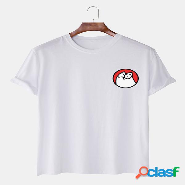 Mens Cute Cat Padrão Impresso Casual respirável O-pescoço