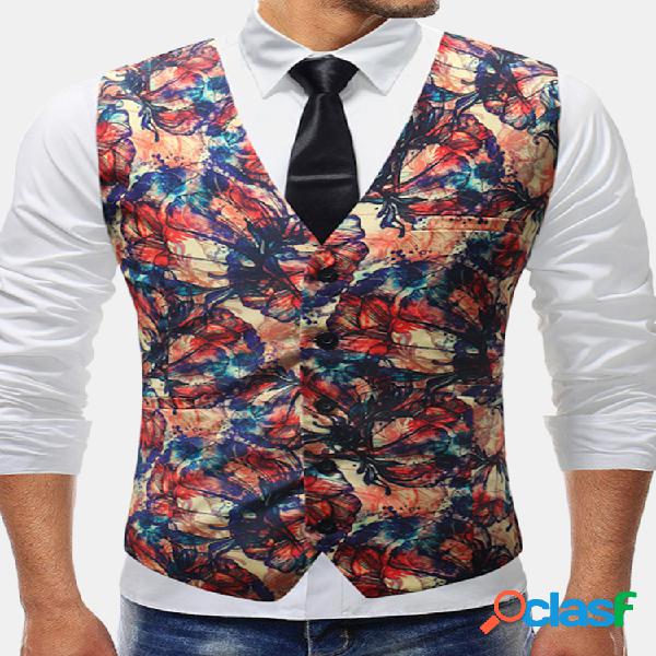 Mens Elegante 3D Impresso Negócios Slim Fit Único Breasted