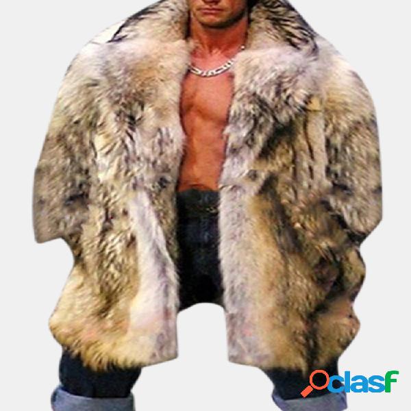 Mens Faux Raccoon Fur Trench Coat Mid Long Thickened Warm
