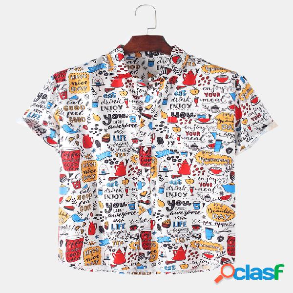 Mens Fun Character Impresso Camisas de colarinho de lapela