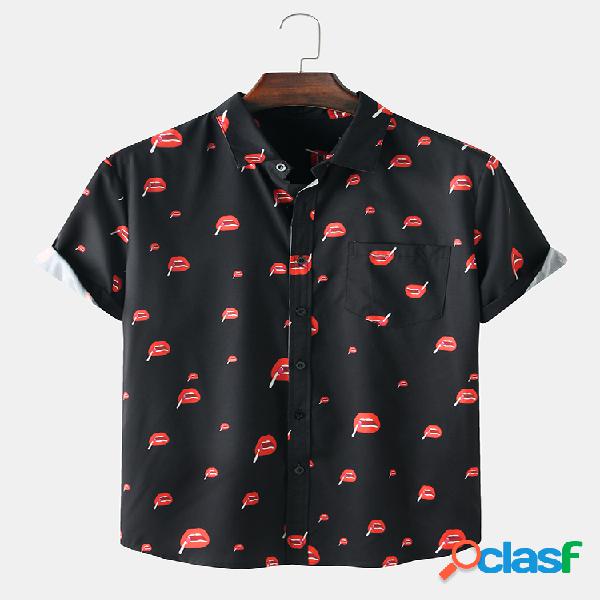 Mens Funny Lips & Sugar Print Camisas de manga curta