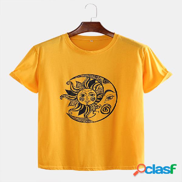 Mens Funny Sun Moon Totem Print Camisetas de manga curta