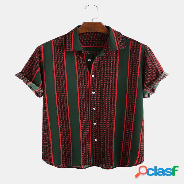 Mens Houndstooth & Vertical Stripe Patchwork Casual manga