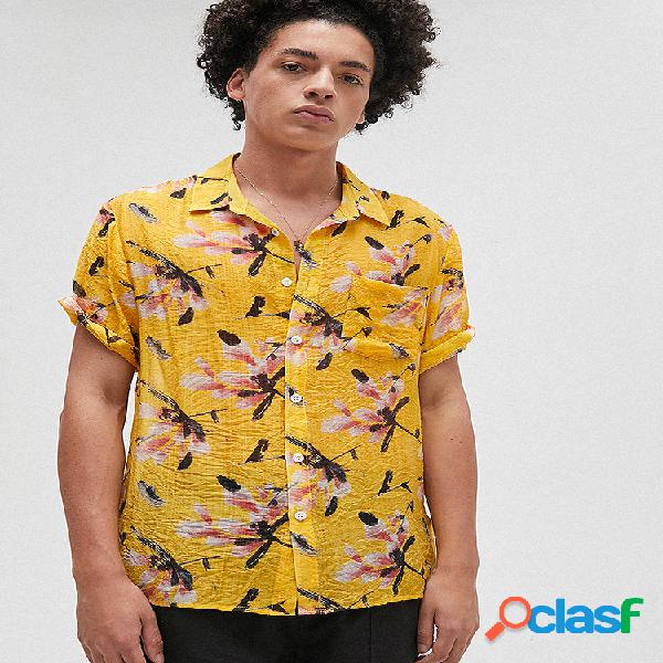 Mens Light Floral respirável impresso camisas de manga