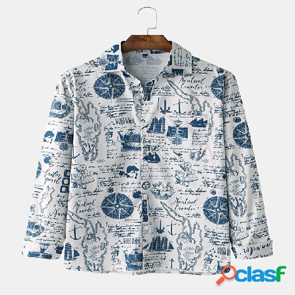 Mens Mapa Engraçado Bússola Vela Navios Imprimir Camisas