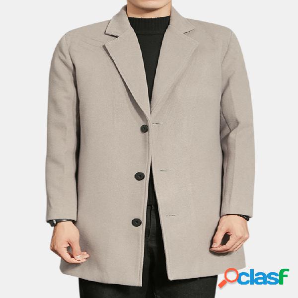 Mens Mid Long Style Trench Coat de lã Single Breasted