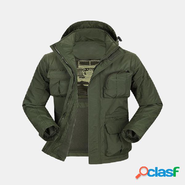 Mens Outdoor Multi-pocket Destacável Colete de Pesca Forro