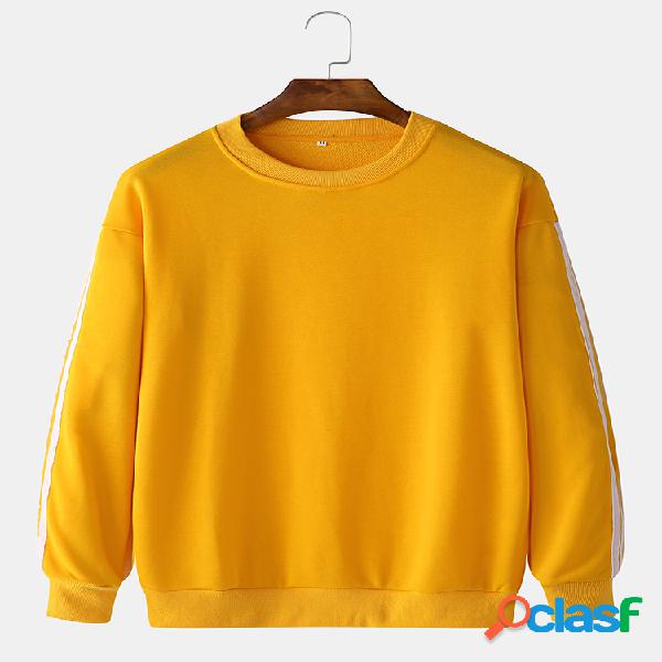 Mens Plain Solid Color Striped Tape Side Pullover
